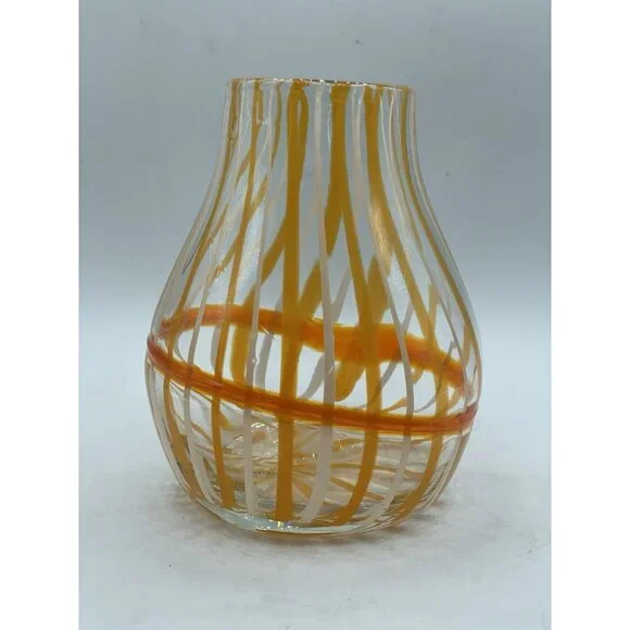 Anthropologie Blow Art Glass Orange Swirl Vase Retro - Picture 1 of 8
